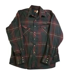 Wrangler Shirt Green/Red Plaid XL Men's Western Pearl Snap Long Sleeve Cowboy